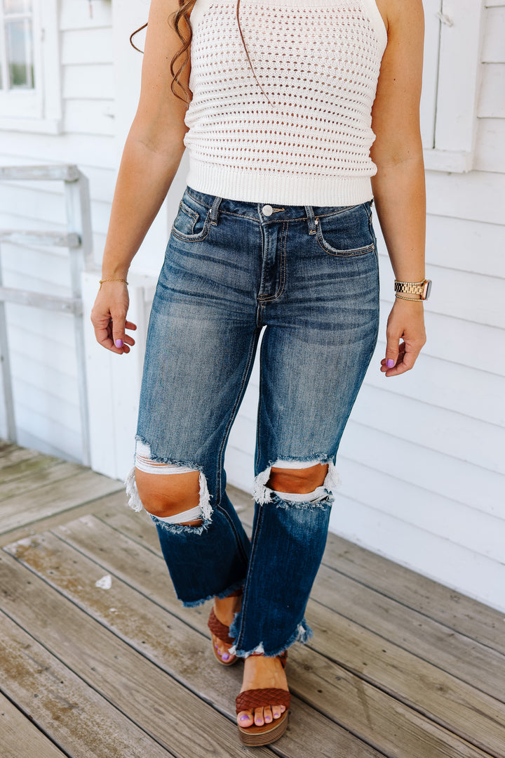 RISEN: Lane High Rise Straight Crop Jeans - Dark Wash