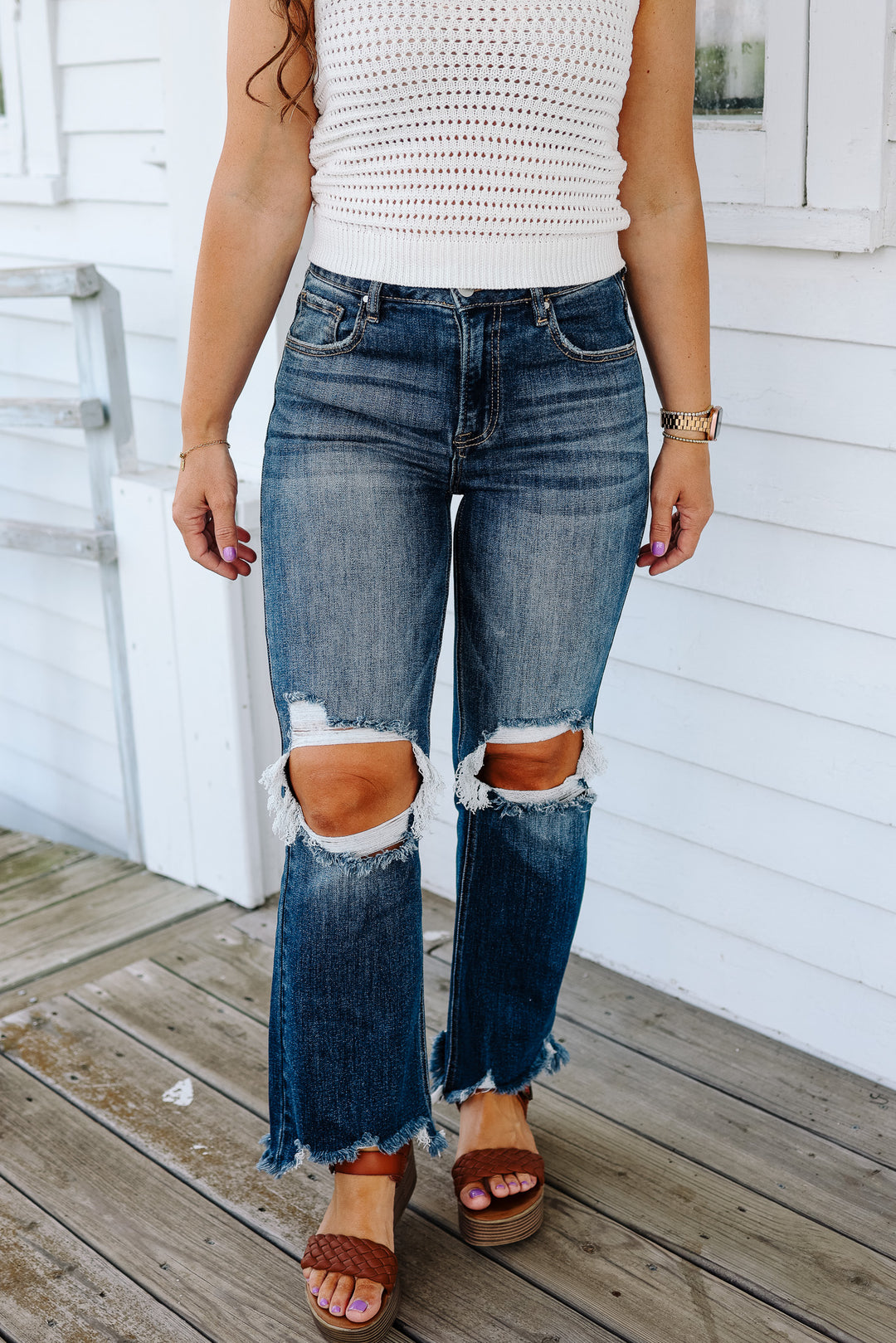 RISEN: Lane High Rise Straight Crop Jeans - Dark Wash