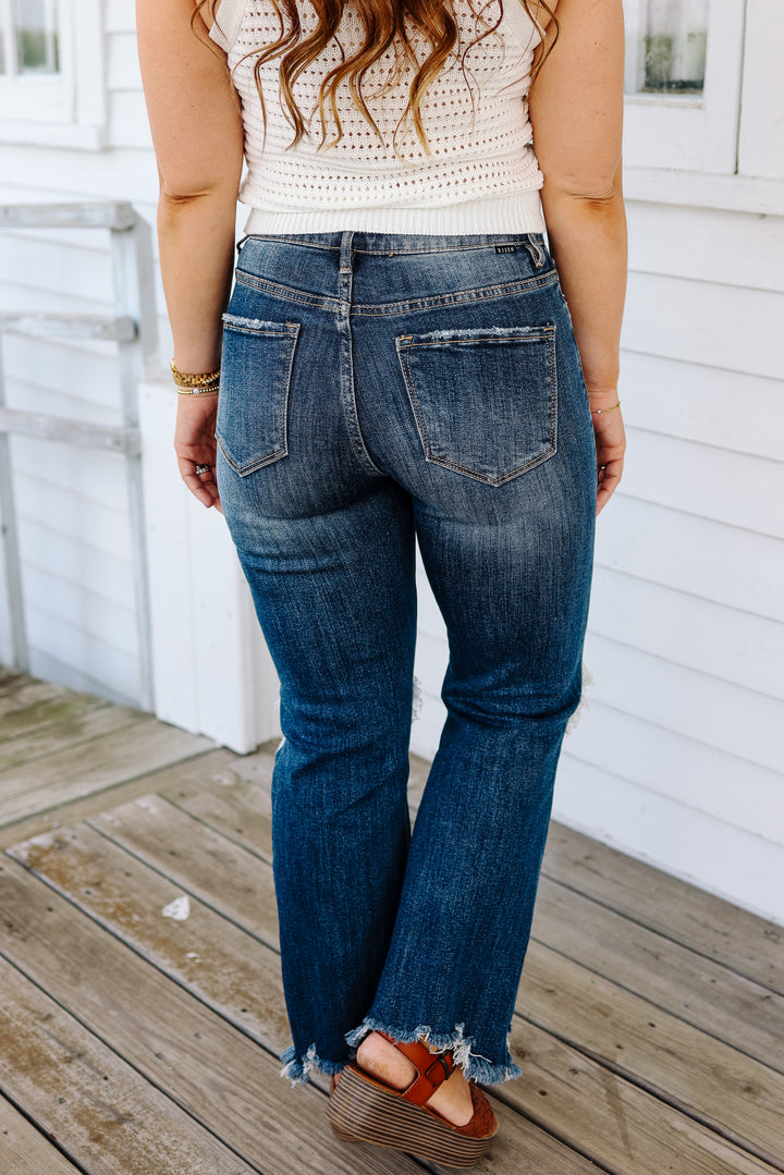 RISEN: Lane High Rise Straight Crop Jeans - Dark Wash