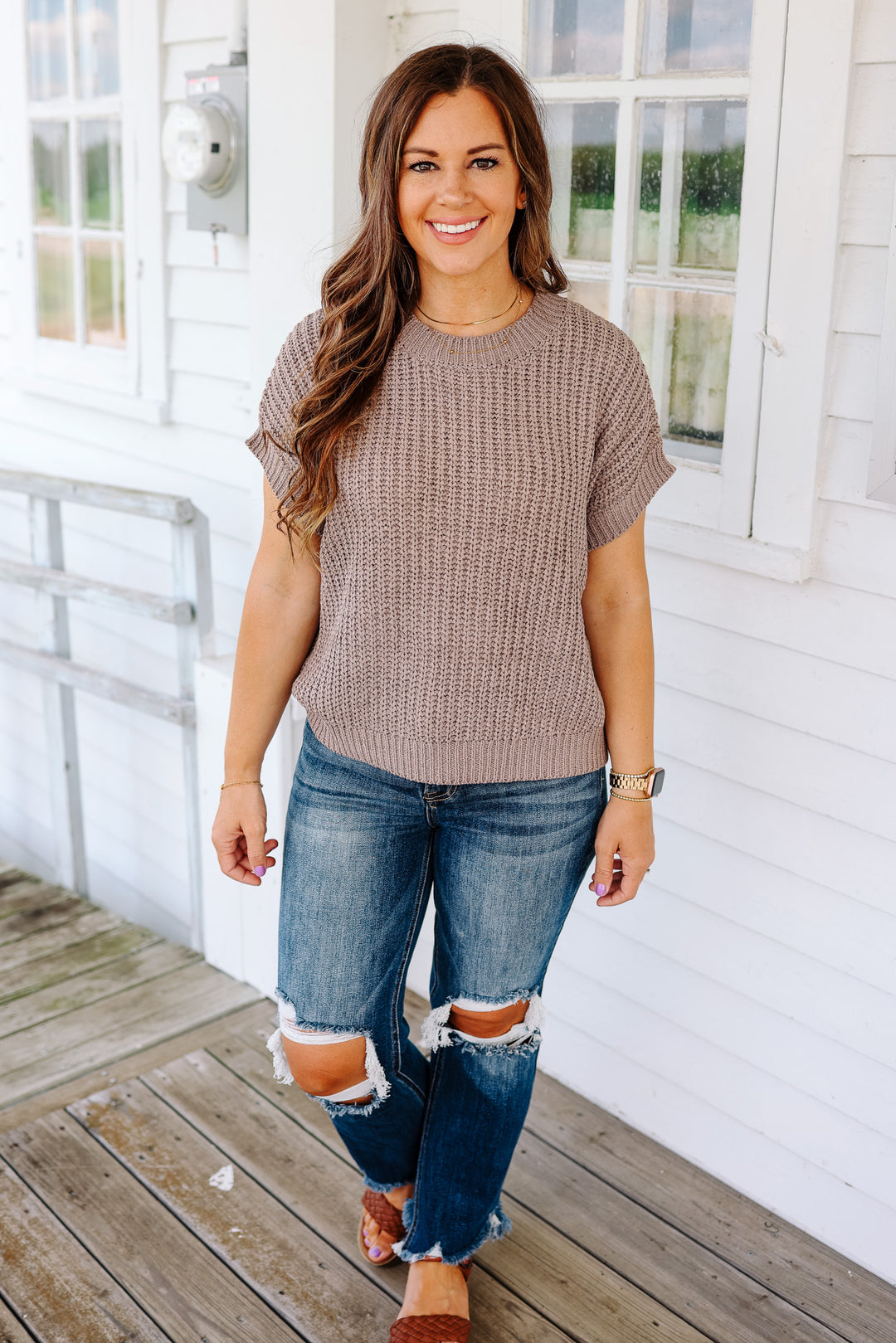 Raelynn Short Sleeve Sweater Top - Mushroom