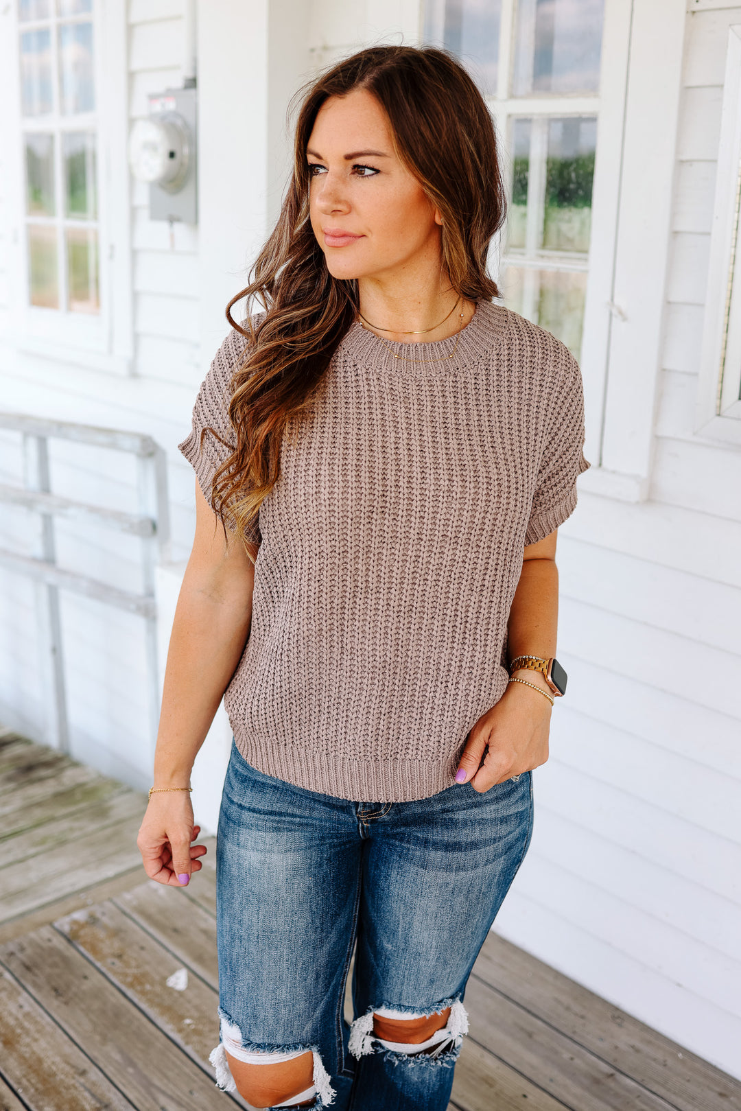 Raelynn Short Sleeve Sweater Top - Mushroom