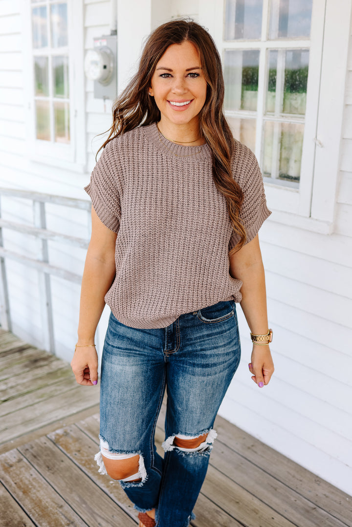 Raelynn Short Sleeve Sweater Top - Mushroom