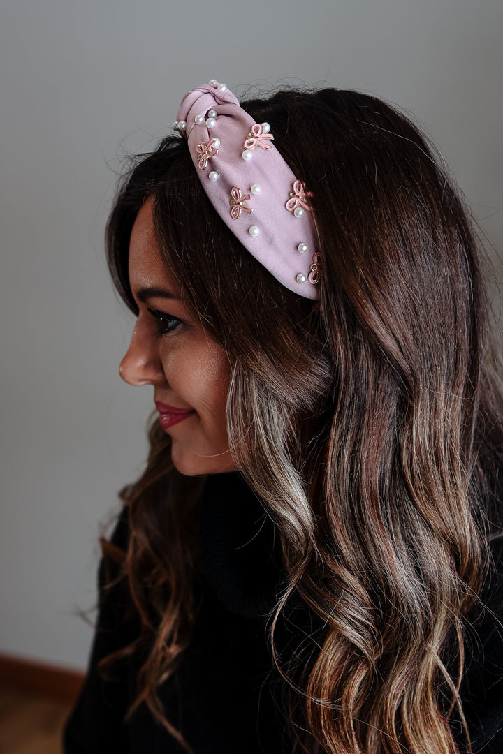 Pearl Bow Knot Headband - Pink