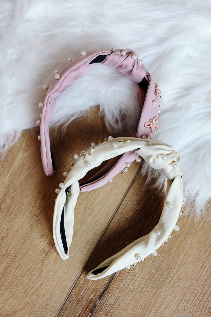 Pearl Bow Knot Headband - Off White