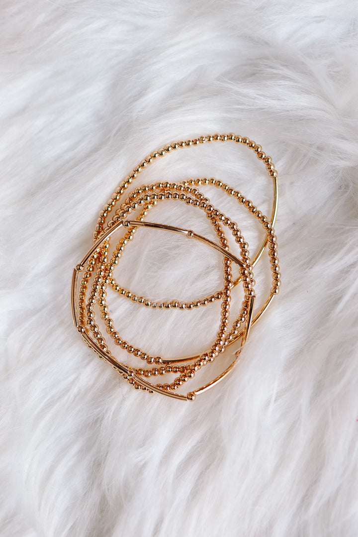 Gold Stacking Beaded Bracelet Set