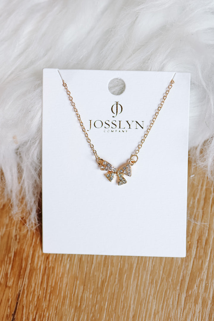 Mini Rhinestone Bow Charm Necklace