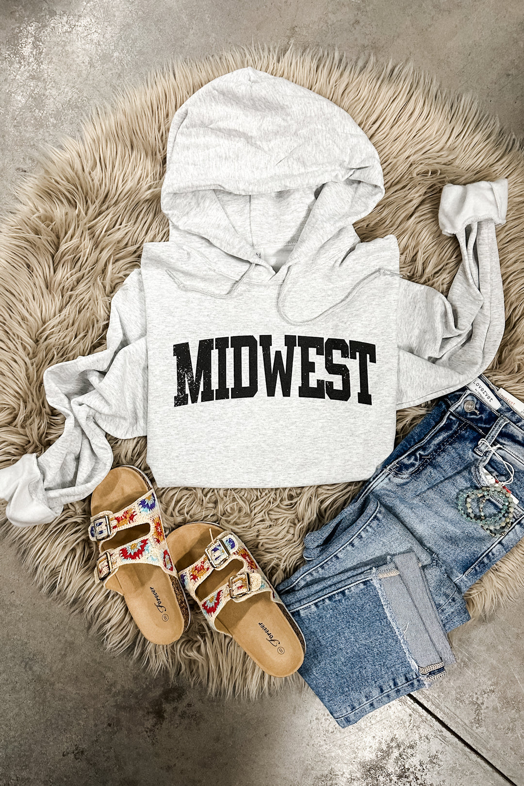 Light Distress Midwest Hooded Sweatshirt - Ash Grey