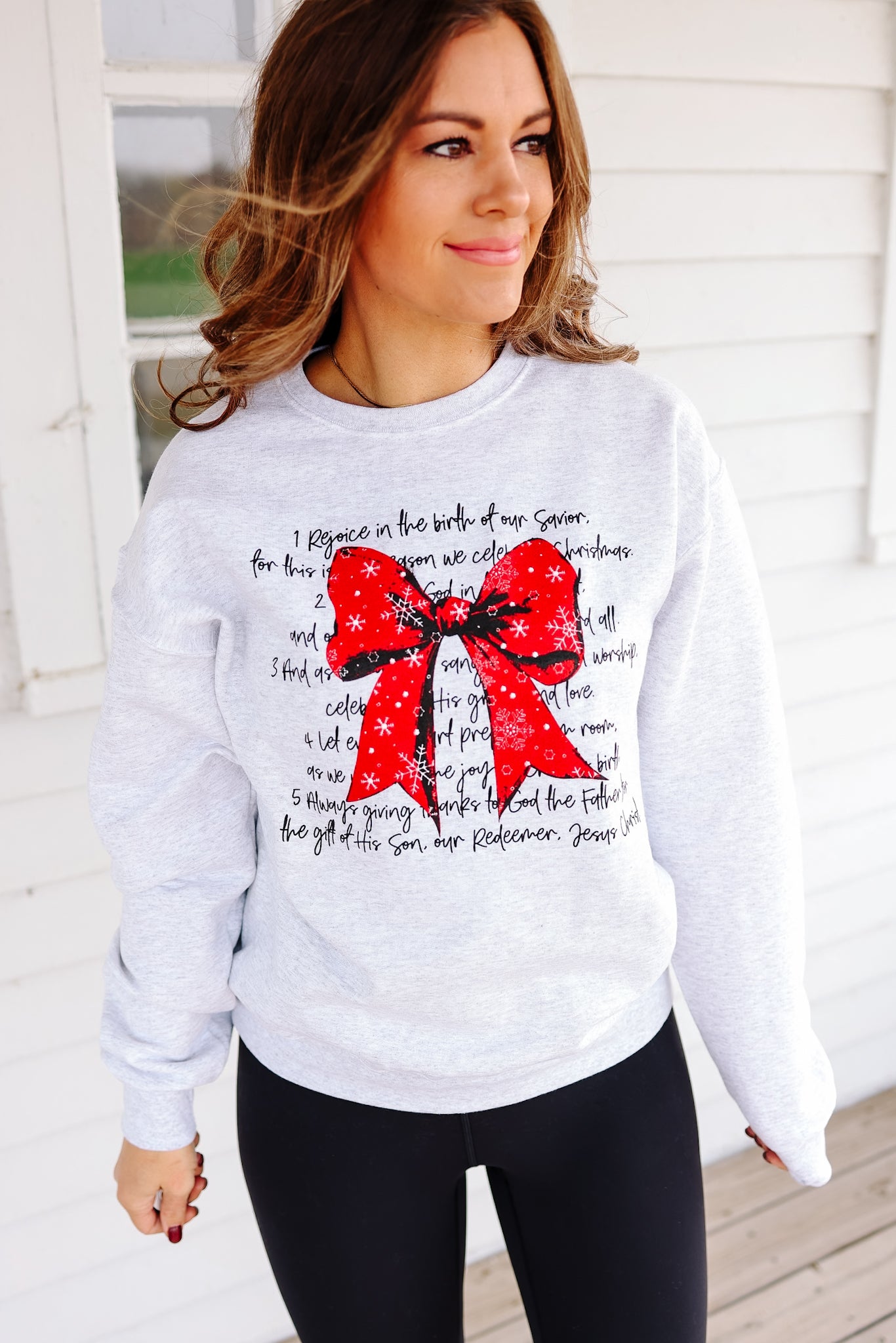 Rejoice Coquette Bow Crewneck Sweatshirt Ash Grey