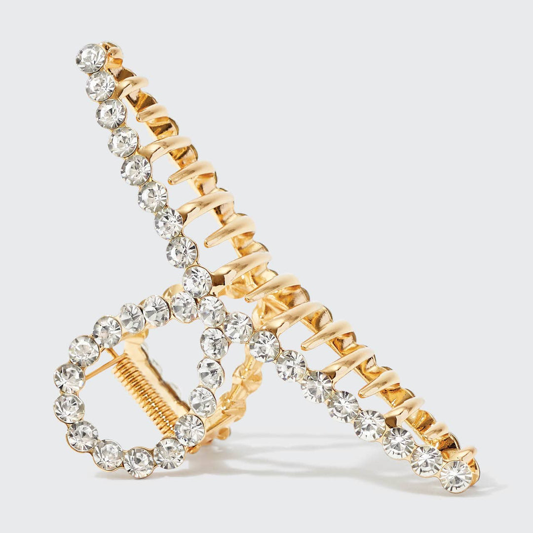 Metal Rhinestone Loop Claw Clip - Gold