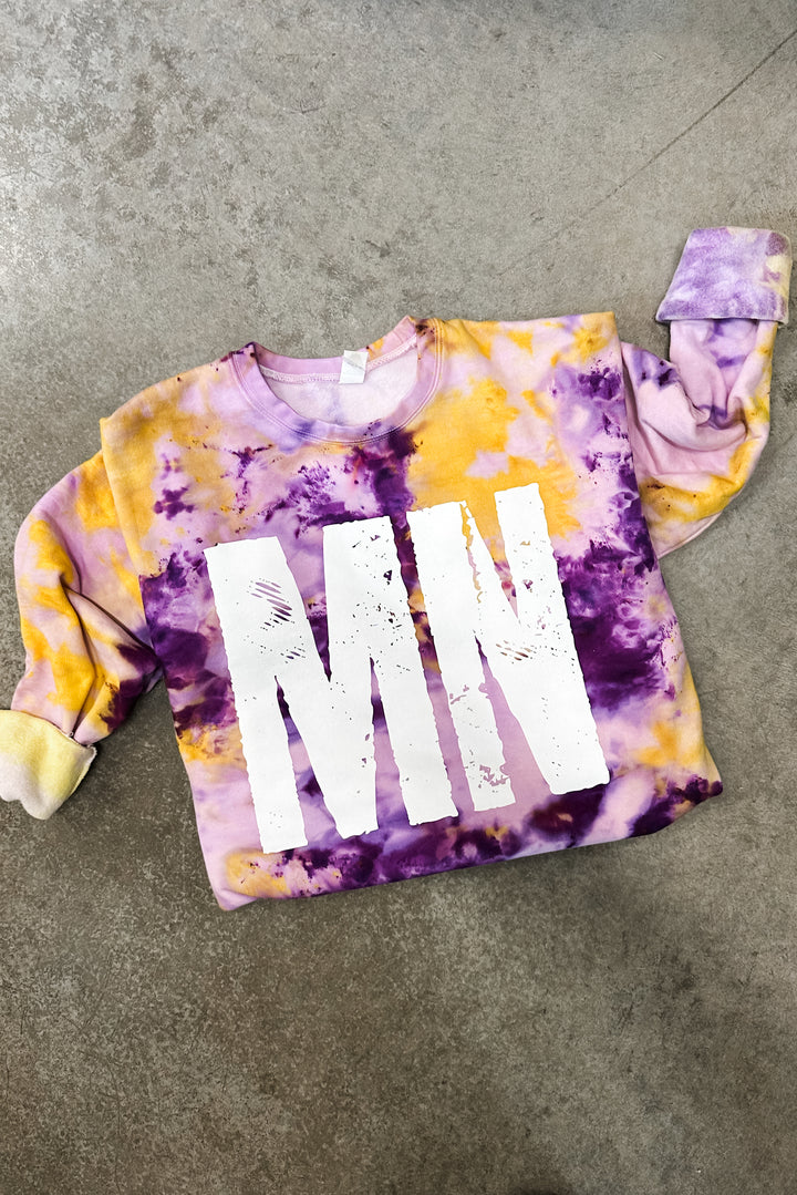 PRE ORDER: MN Tie-Dye Crewneck Sweatshirt - Purple & Gold