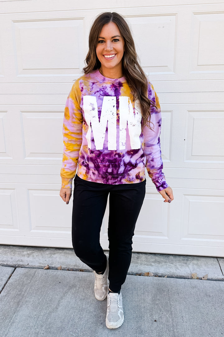 PRE ORDER: MN Tie-Dye Crewneck Sweatshirt - Purple & Gold