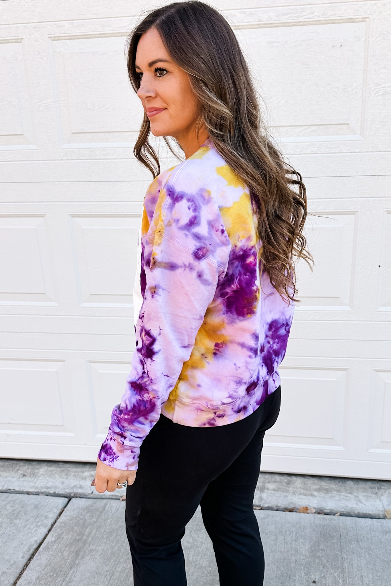 Purple and yellow tie dye sweatshirt sale