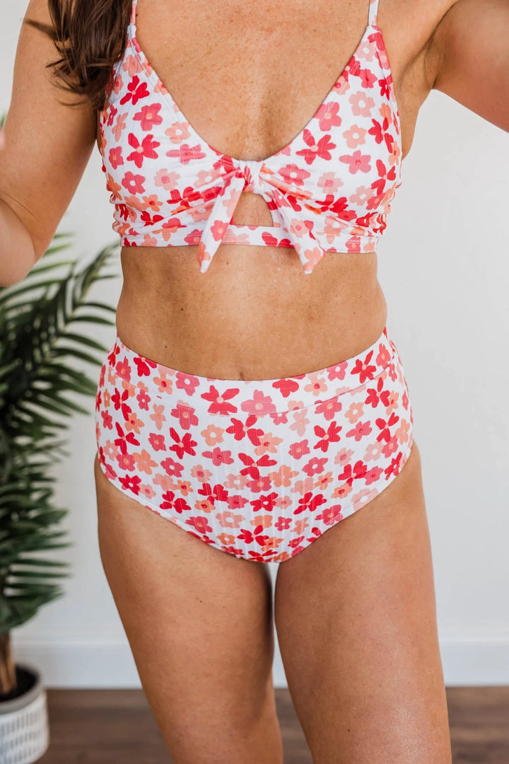 Making Waves High-Rise Swim Bottoms - Peach & Coral