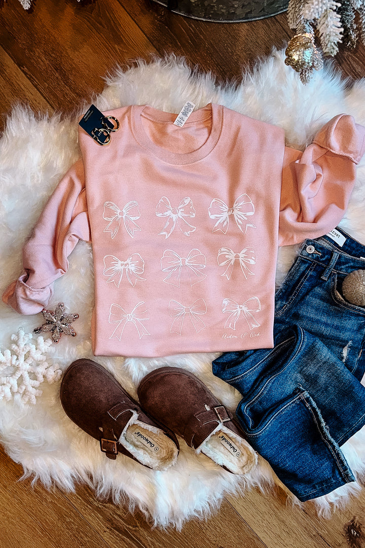 Coquette Bows Crewneck Sweatshirt - Blush Pink