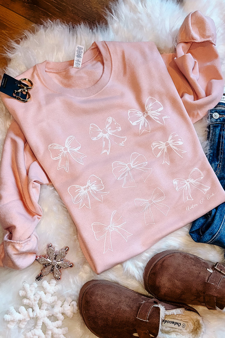 Coquette Bows Crewneck Sweatshirt - Blush Pink