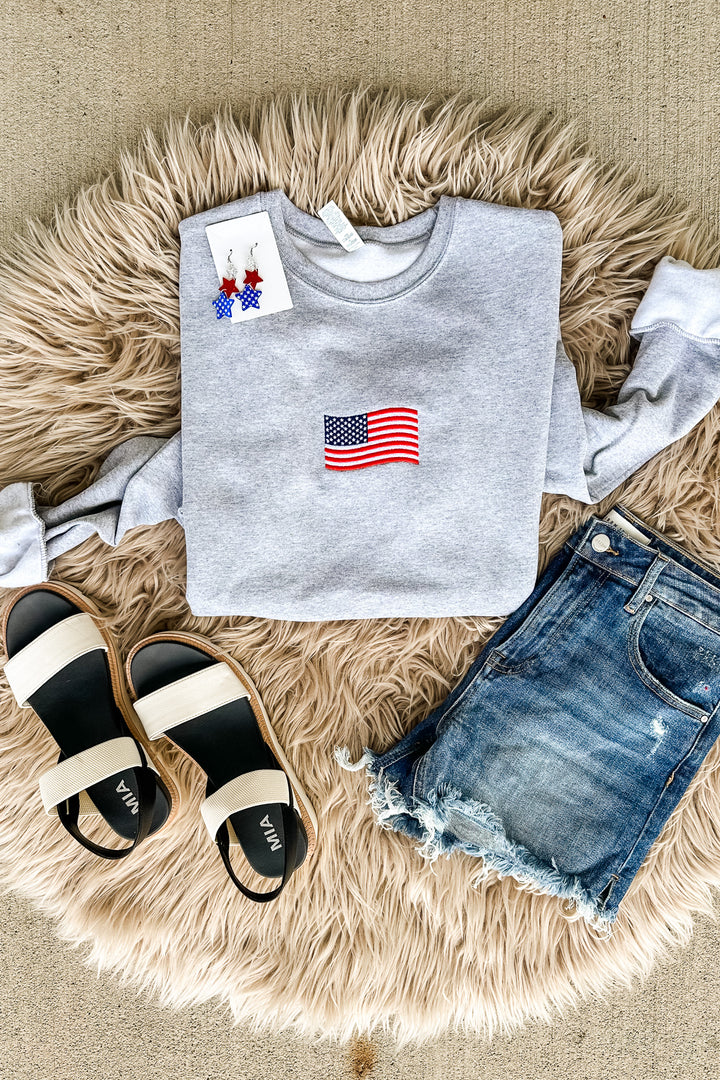 USA Embroidered Flag Crewneck Sweatshirt