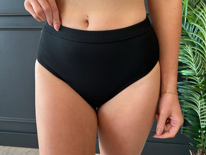 Sipping On Sunshine Mid-Rise Swim Bottoms - Black