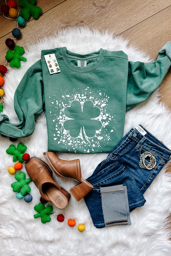 Splatter Clover Crewneck Sweatshirt - Light Green