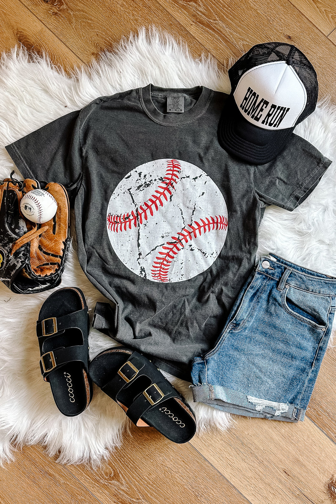 Distressed Baseball Graphic Tee - Pepper