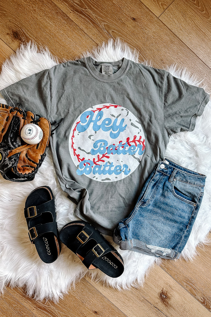 Hey Batter Batter Graphic Tee - Light Grey