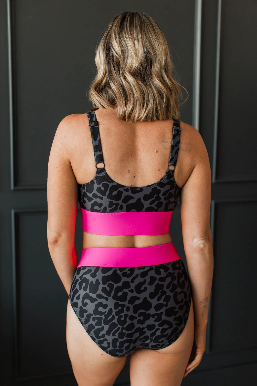 Ray Of Sunshine Swim Bottoms - Charcoal Leopard & Neon Pink