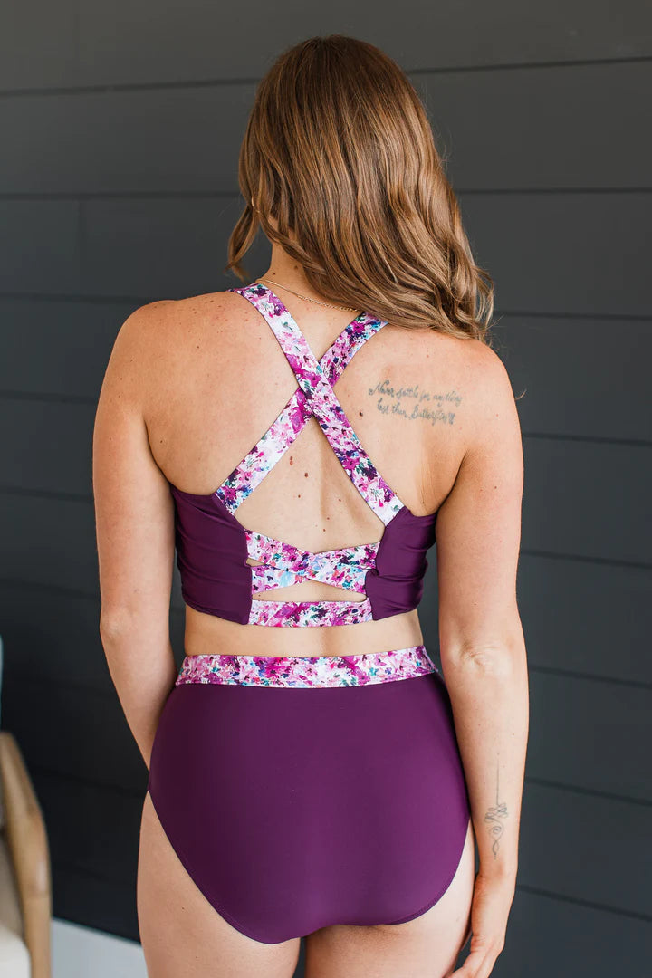 Along The Boardwalk Swim Top - Plum Floral