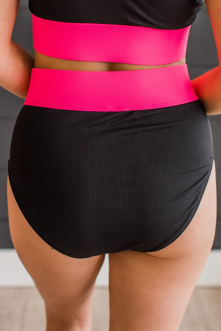 Ray Of Sunshine Swim Bottoms - Black & Neon Pink