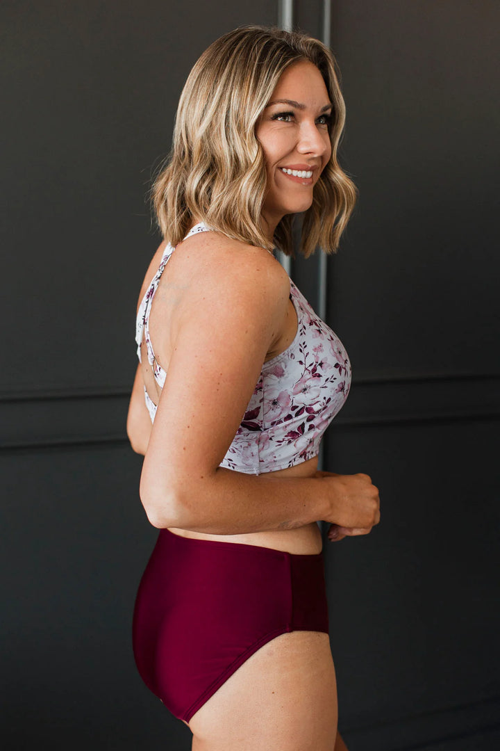 Along The Boardwalk Swim Top - Burgundy Floral