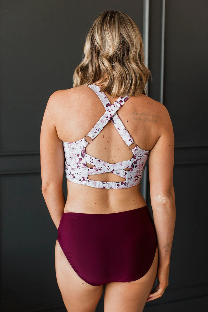 Along The Boardwalk Swim Top - Burgundy Floral