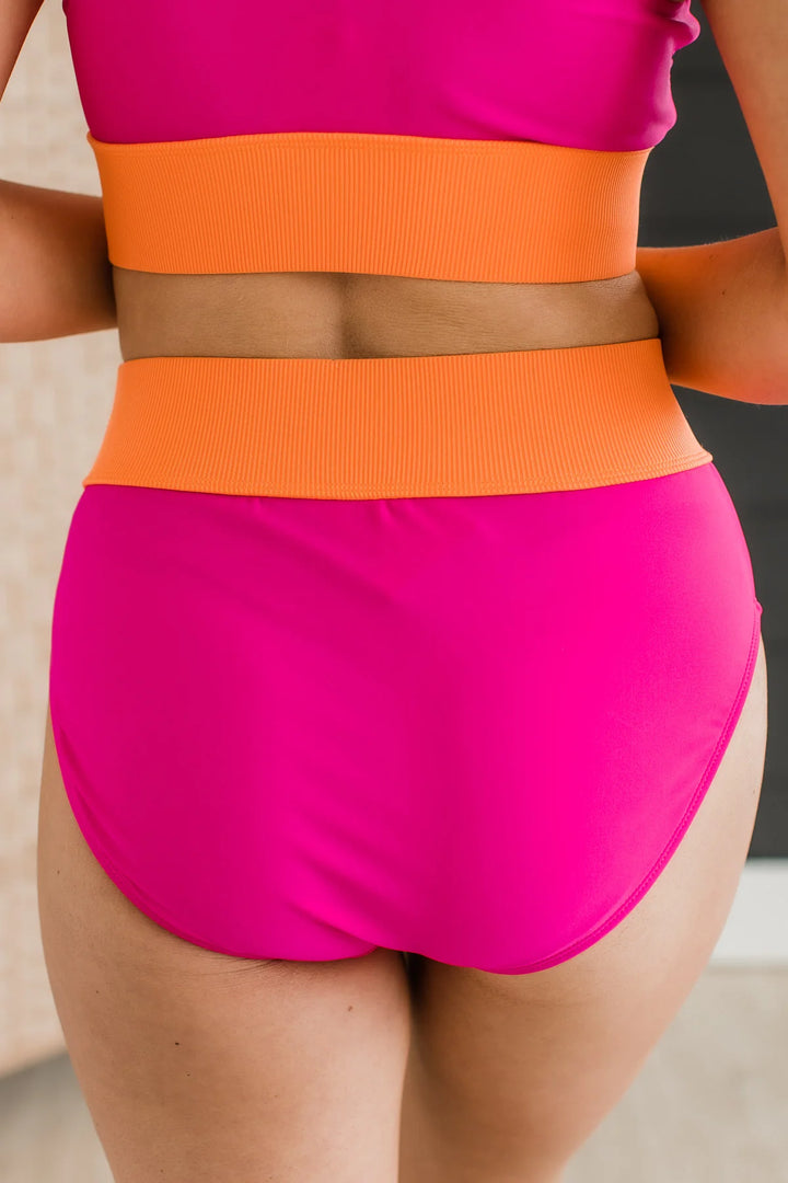 Ray Of Sunshine Swim Bottoms - Hot Pink & Orange