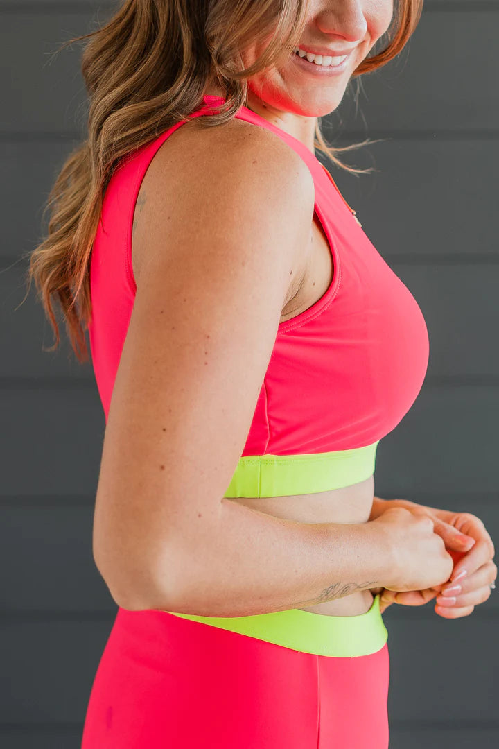 Sunny Vibes One-Shoulder Swim Top - Watermelon & Neon Yellow