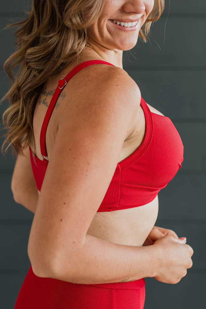 Coastal Vibes Criss-Cross Swim Top - Red