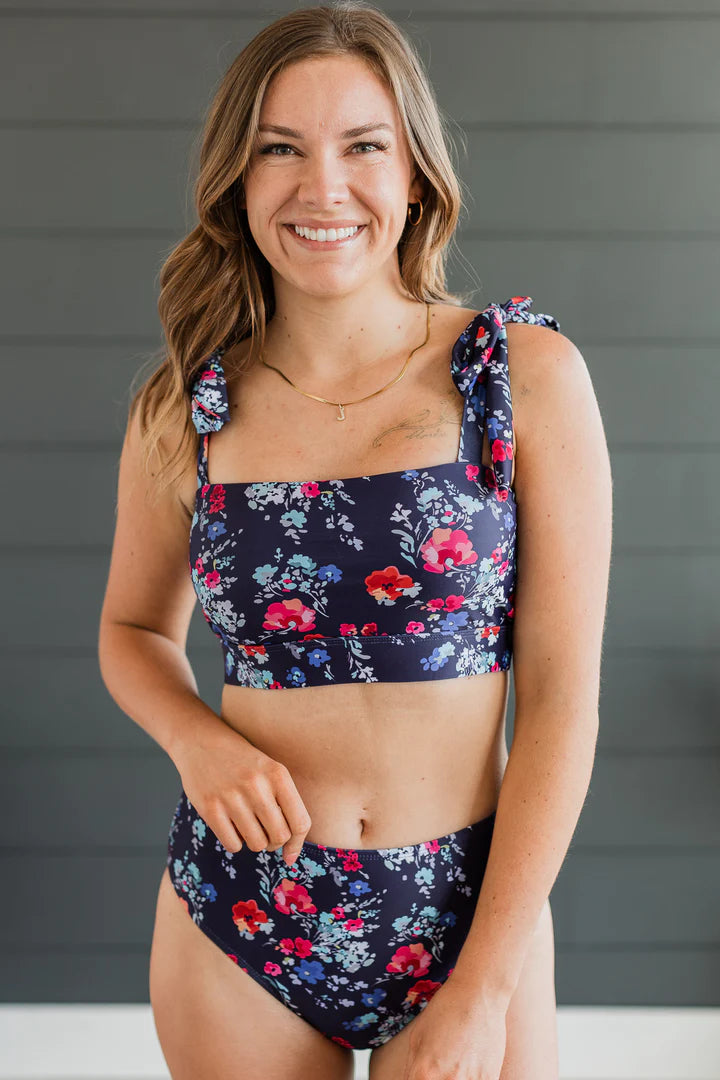 Chasing The Sun Bandeau Swim Top - Navy Floral