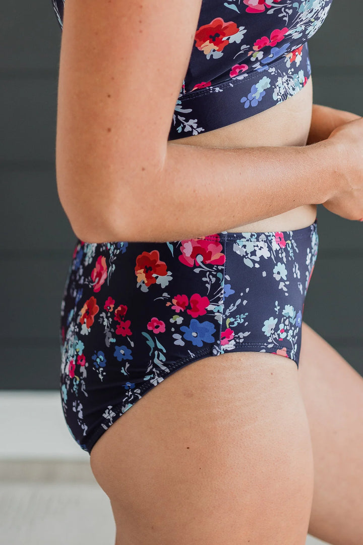 Bask In The Sun Floral Swim Bottoms - Navy