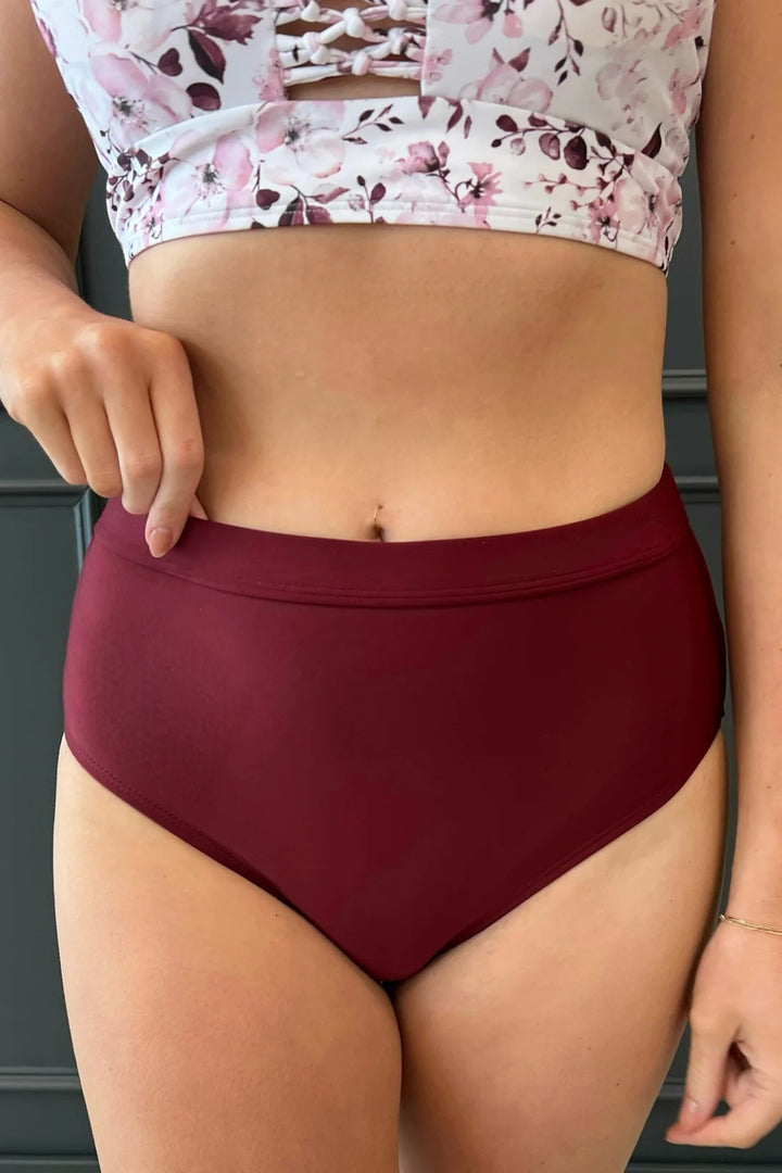 Sandy Shores High-Rise Swim Bottoms - Burgundy