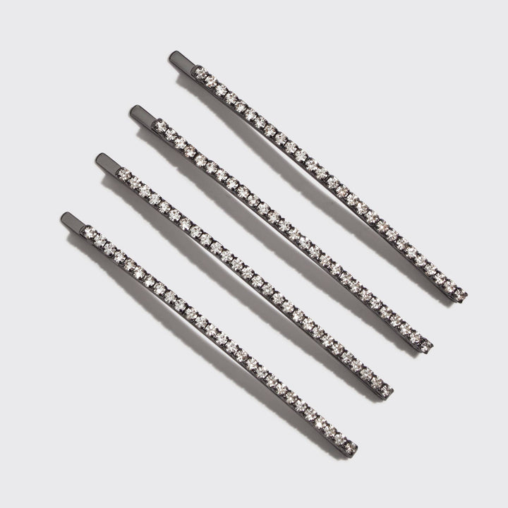 Extra Long Rhinestone Bobby Pins 4 pcs Set - Hematite