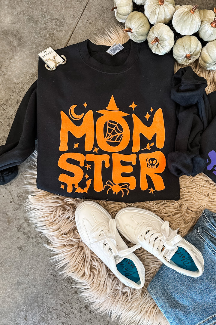 Momster Black Crewneck Sweatshirt - Orange & Purple