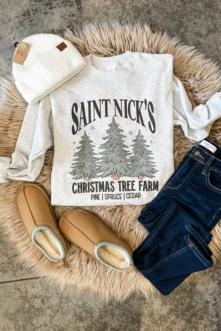 Saint Nick's Tree Farm Crewneck Sweatshirt - Ash Grey