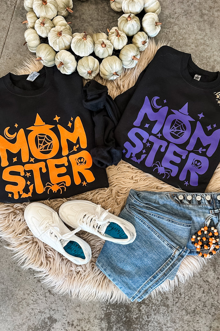 Momster Black Crewneck Sweatshirt - Orange & Purple