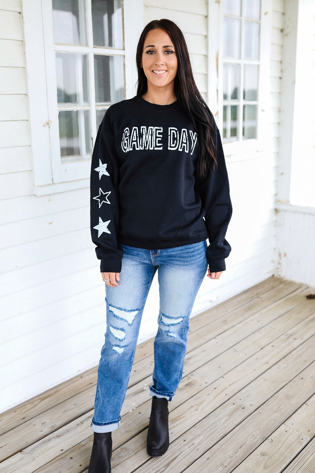 Game Day Stars Crewneck Sweatshirt - Black