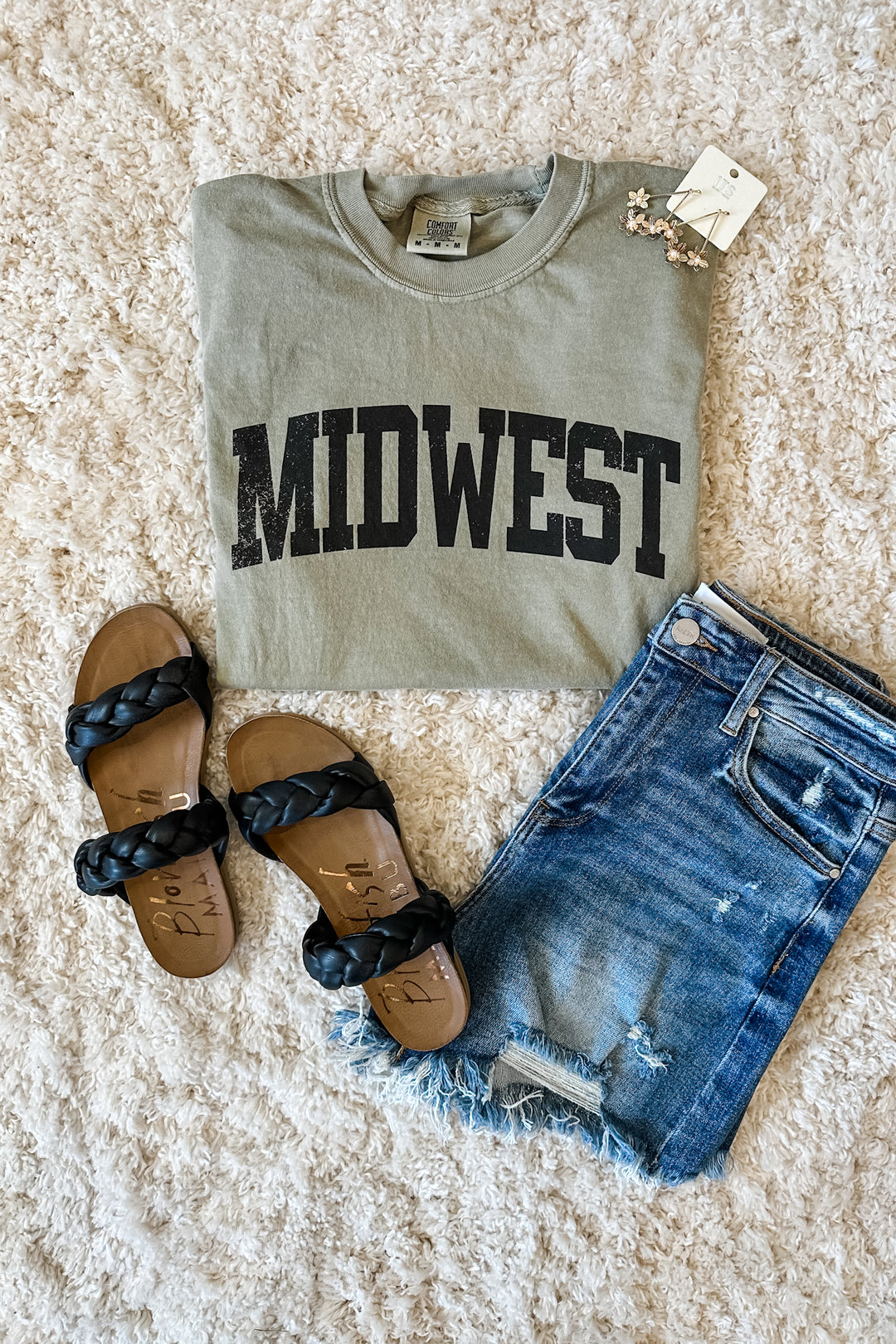 Light Distress Midwest Graphic Tee - Khaki